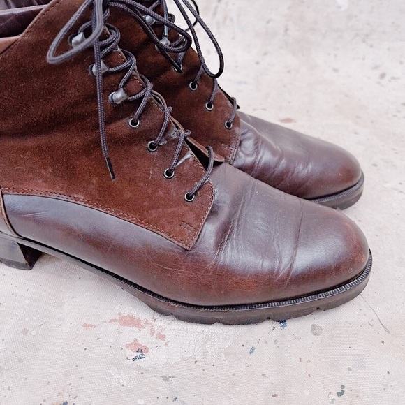 Vintage Paul Green Munchen Brown Suede & Leather Lace Up Ankle Boots Size 9 - Picture 3 of 7